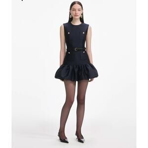 Self Portrait Navy Taffeta Mini Dress US 6